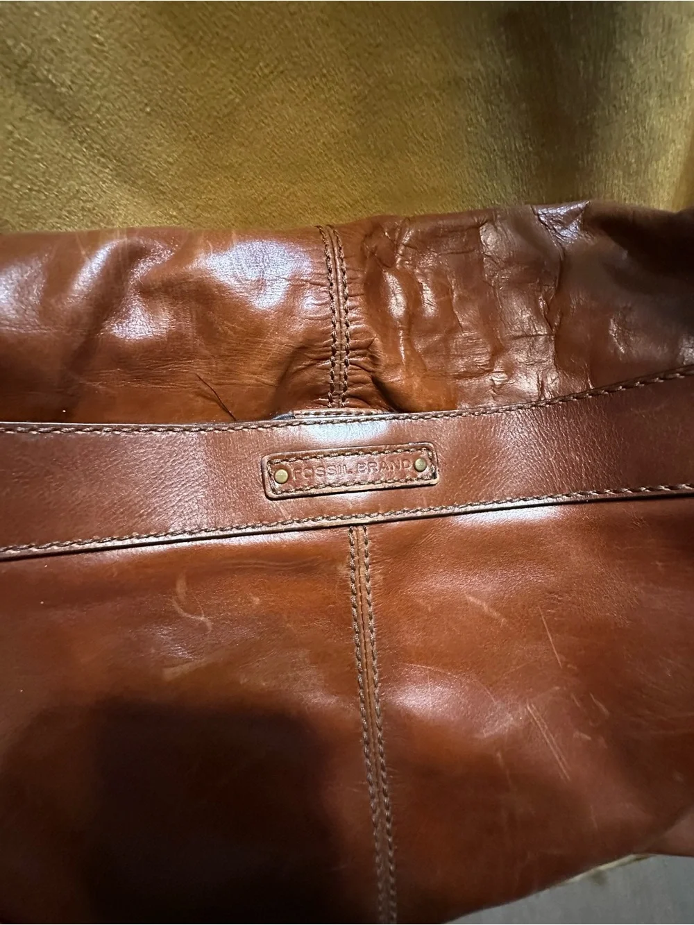 Fossil Chestnut Brown Leather Messenger Bag with Adjustable Strap
